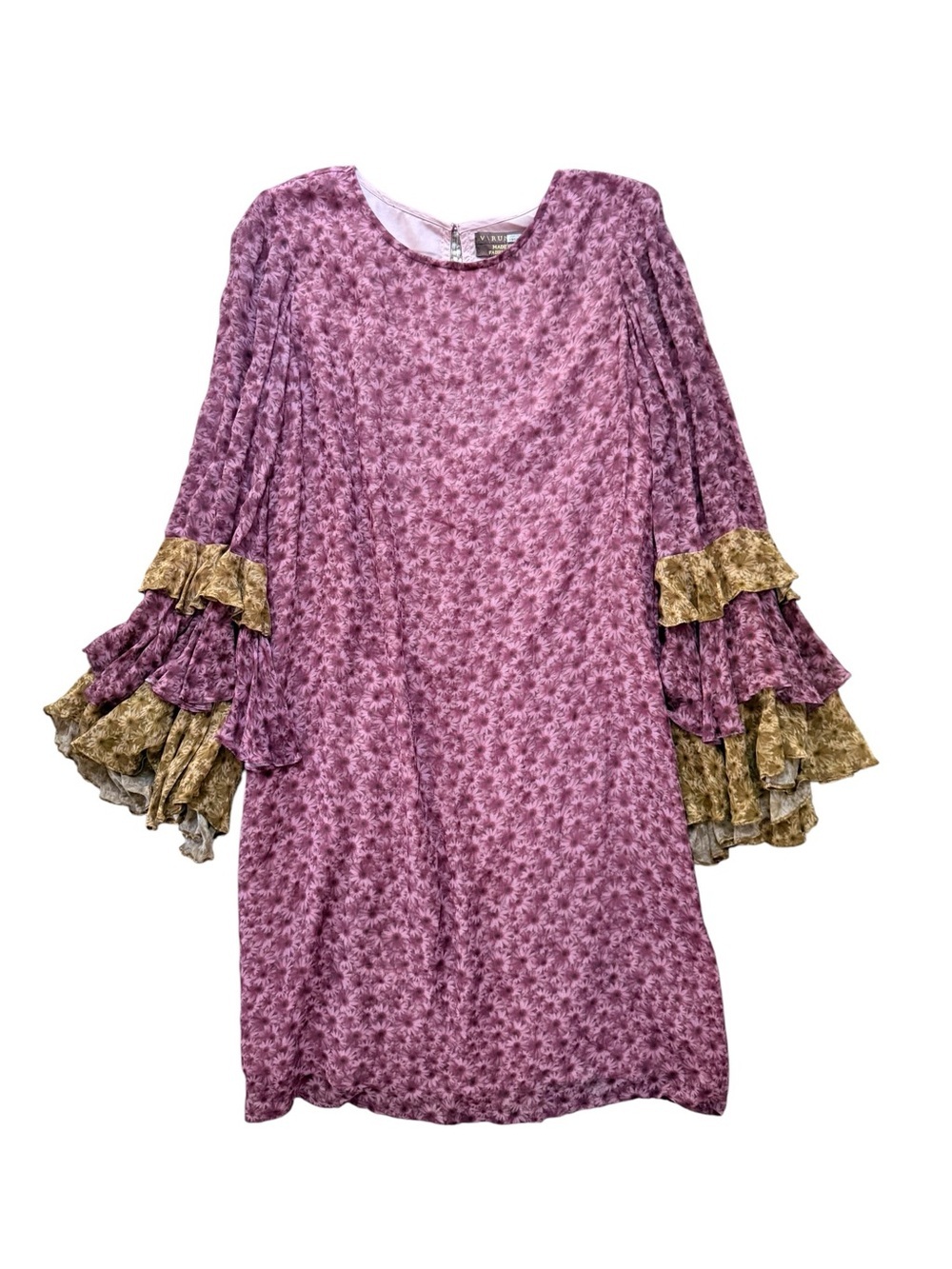 Varun Bahl Pink Floral Ruffle Sleeve Tunic Dress XS Petite Boho India Lined